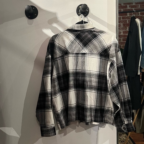 Buttery Soft, Plaid Hip Length shacket in black and white plaid check print - Picture 6 of 7